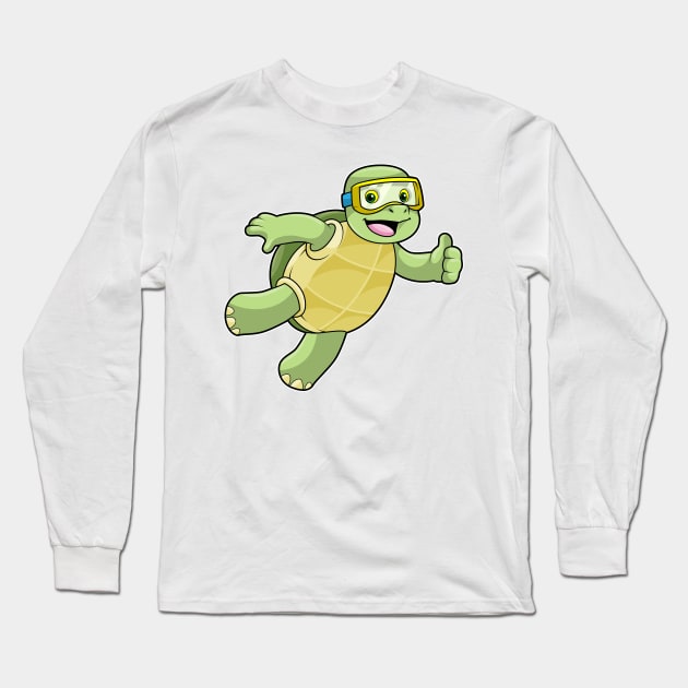 Turtle at Swimming with Swimming goggles Long Sleeve T-Shirt by Markus Schnabel